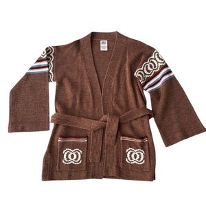 Vintage Ades of California Brown Knit Belted Cardigan Sweater Medium